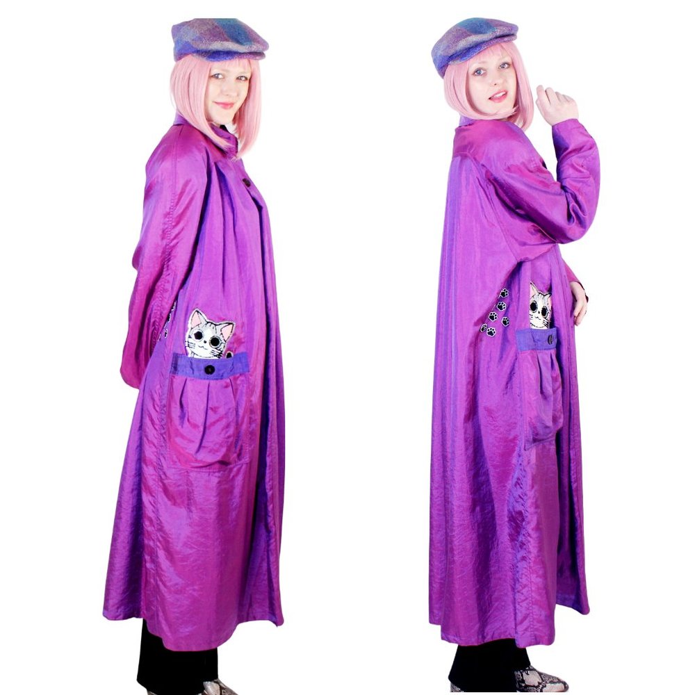 Purple Coat & Vintage Irish Newsboy Cap - Pleated Pocket Kitty Spring Coat